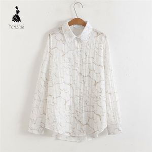 Atasan Wanita Model Baru Lengan Panjang <span class=keywords><strong>Formal</strong></span> Kasual Bermotif Grafis Blus Longgar Bahan Sifon - Product Image 3