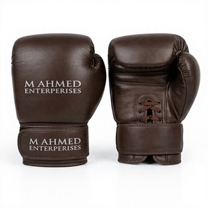 Guantes de boxeo de cuero marrón, guantes de entrenamiento de kick boxing con cordones y cierre de velcro para sparring en el gimnasio - Product Image 1