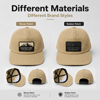 Casquette de baseball 5 panneaux en toile avec logo personnalisé en cuir, caoutchouc et chenille, fournisseur en gros OEM ODM pour l'extérieur