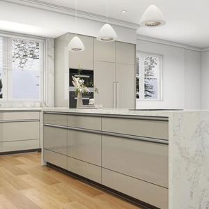 Ensemble de meubles de cuisine en îlot au design moderne pour appartements et villas, meubles en bois personnalisables avec structure en acier inoxydable - Product Image 2