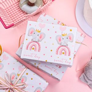 Papier d'emballage original en papier calque rose à motif étoiles et éléphant mignon pour fête d'anniversaire d'enfant et baby shower - Product Image 6