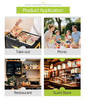 Wegwerp zwarte plastic sushi schaaltjes met transparante deksels, food grade, anti-condens, stapelbaar, bento box, groothandel