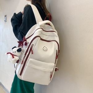 Japanese Style <b>Backpack</b> For Girls 15 Inches <b>Large</b> Capacity <b>School</b> Education White Red Color Blocking Solid Pattern - Product Image 1