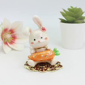 SHINNYGIFTS Estilo chino <span class=keywords><strong>Conejo</strong></span> de la suerte Esmalte Estatuilla de metal Estilo tradicional Caja de baratija Monedas para la riqueza Atracción de La Fortuna - Product Image 2