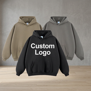 High Quality No <b>Strings</b> Fleece Oversized Polyester/Cotton Blend Pullover Hoodie Wholesale Custom Logo Printing Embroidered Men's - Product Image 2