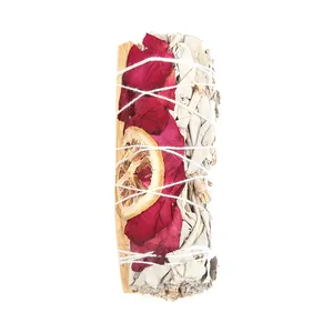 Grosir Bundel Sage Putih dengan Kelopak Bunga Stik Noda Stik Dupa Sage dengan Daun Mawar