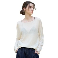 Nouveau Top en Maille Fine Viscose Polyester Printemps 2026, Chic et Décontracté, Tissé à la Main, Manches Longues, Col Rond, Coupe Ample