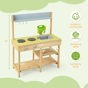 Ensemble de jeu de cuisine en bois de sapin rustique et coloré fait main pour tout-petits et enfants, pour l'extérieur - Product Image 2
