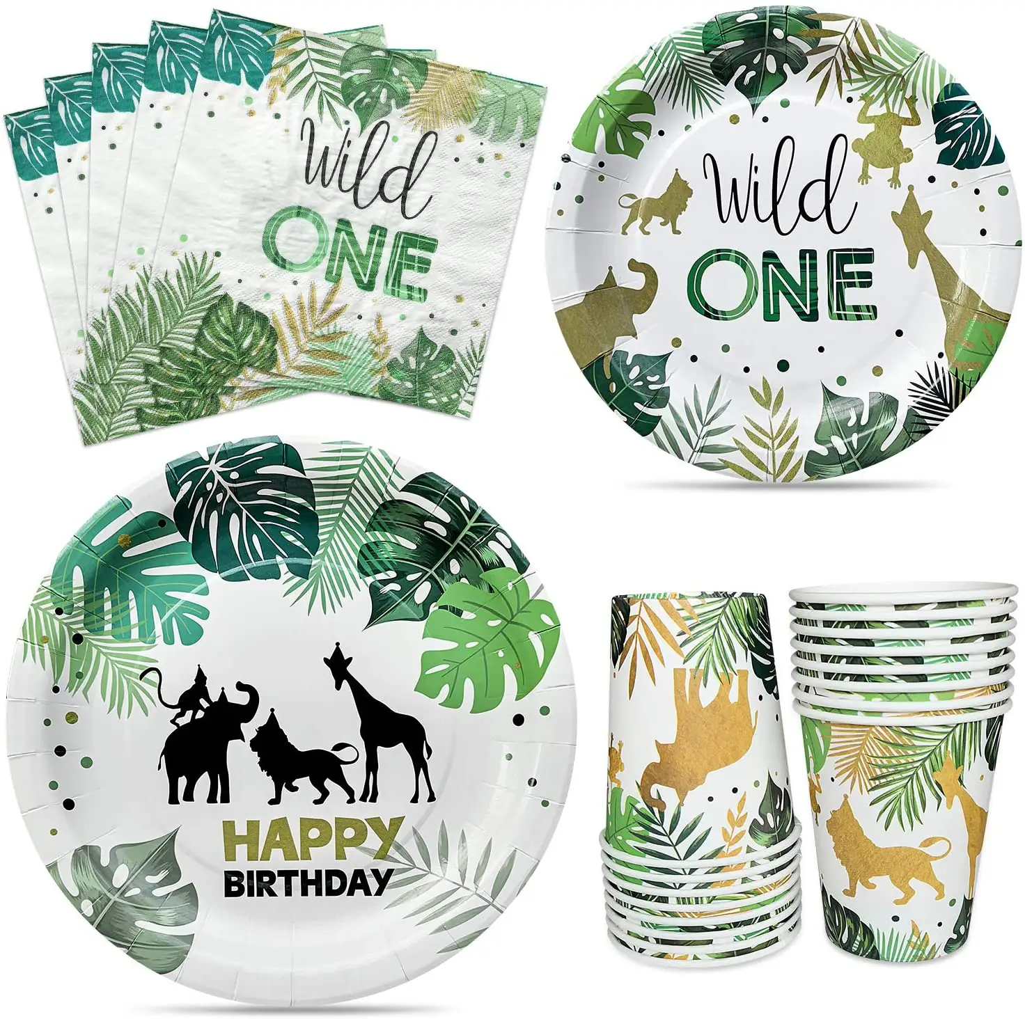 Customize tableware one year old baby birthday wild animal party supplies set