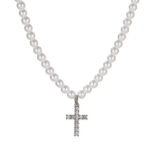 Vendite dirette della fabbrica Hip Hop collana di <span class=keywords><strong>perle</strong></span> bianche Xxx 6MM 8MM 10MM collana europea <span class=keywords><strong>con</strong></span> ciondolo a croce per uomo - Product Image 1