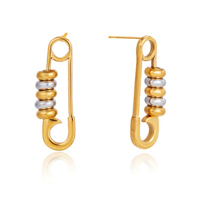 Pendientes de Aro en Forma de Pin, Diseño Geométrico en Bloques de Color Oro y Plata, Pendientes de Acero Inoxidable, Joyería de Moda - Product Image 5