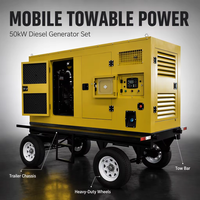 Generator Diesel Mobile Trailer 50kW Silent Towable, Genset 60 KVA 480V Berpendingin Air, Start Otomatis/Remote, ATS, Pasokan Pabrik