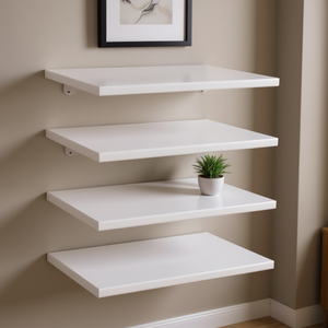 Estantes de pared de madera de ingeniería blancos de 16x16 pulgadas, juego de 4 estantes flotantes de alto brillo para almacenamiento en la sala de estar - Product Image 2