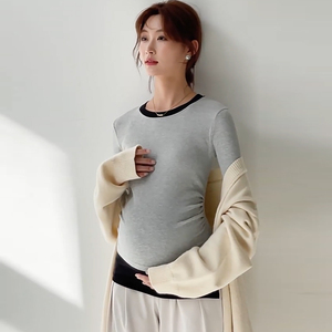 Chemise de base de maternité en coton T-shirt de printemps et d'automne couche intérieure pour femmes haut de <span class=keywords><strong>grossesse</strong></span> <span class=keywords><strong>pull</strong></span> d'hiver à l'extérieur des vêtements de maternité - Product Image 5