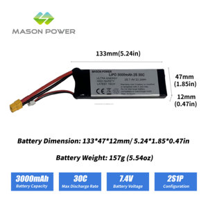 Batería LiPo Ultracompacta de 7.4V 3000mAh 2S1P 30C para Drones de Espectáculos de Luces, Micro Drones FPV y Tiny Whoops - Product Image 2