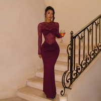 Robe de soirée personnalisée Robe sexy et élégante à manches longues et col rond Robe en dentelle avec perspective pour femmes
