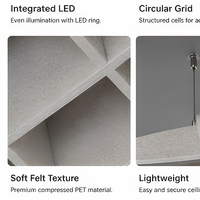 Panneau acoustique LED circulaire en feutre PET, absorbeur de son suspendu au plafond avec éclairage annulaire intégré pour bureau et hôtel