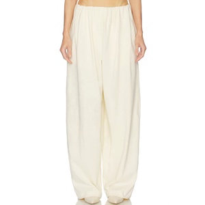 Pantalon décontracté drapé uni pour femme, coupe droite ample, respirant, taille haute, 100 % coton, été, mode ODM, polyvalent - Product Image 1