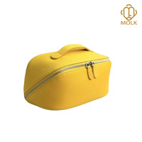 Trousse de toilette en cuir pleine fleur pour femme, étui à cosmétiques grainé avec poignée de transport et fermeture éclair
