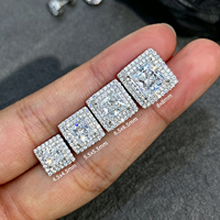ABIDING Gioielli in Oro Vero, Orecchini a Perno con Diamante Coltivato in Laboratorio Taglio Principessa, Doppio Halo Quadrato, Personalizzabili, Vendita all'Ingrosso
