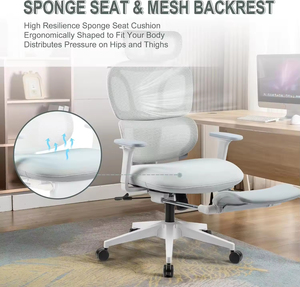 Chaise de bureau ergonomique inclinable à dossier haut en maille avec repose-pieds, support lombaire et porte-manteau - Product Image 5