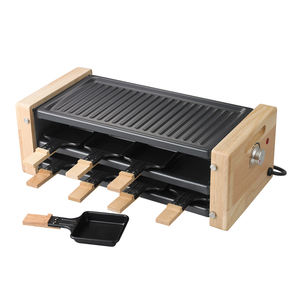 Grill à <span class=keywords><strong>raclette</strong></span> portable d'intérieur à 2 niveaux avec poignées <span class=keywords><strong>en</strong></span> <span class=keywords><strong>bois</strong></span>, barbecue électrique à <span class=keywords><strong>raclette</strong></span> pour 8 personnes - Product Image 1