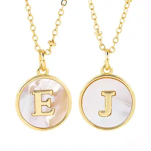 Fashion 26 Initials Letter Shell Pendant Accessories 18K Gold Plated Brass Alphabet Custom Name For Women Jewelry DIY Necklace