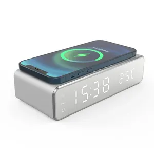 Christmas Gift New Product Multifunctional Usb Qi Digital Alarm Clock Magnetic Wireless Charger Desktop