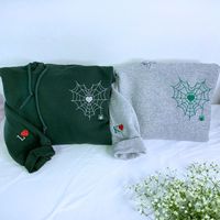 Özel işlemeli örümcek Web kalp Hoodie Sweatshirt 3D yeni yıl günü hediye çiftler için örme payetli rozeti kışlık kıyafet
