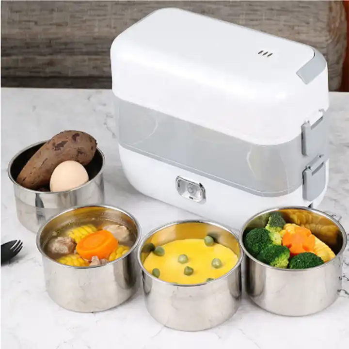 Electric Lunch Box Portable 2 Layers Heating Steamer Bento Food Warmer  Heater US