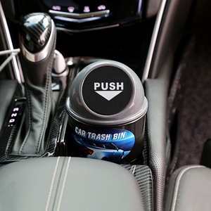 Car Trash Can Cup-Shaped Plastic Push Lid Vehicle-Mounted Rear Seat Storage Bin Adhesive Installation - Product Image 2