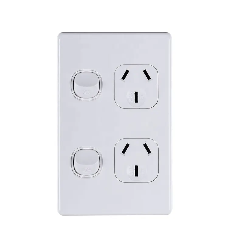 Factory Supply SAA Electrical Slimline Wall Switch socket 250V 10A Double Powerpoints