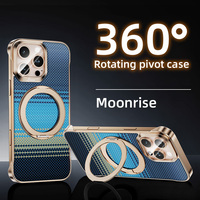 Étui de luxe antichute en fibre de carbone et métal pour iPhone 14 15 16 17 Pro Max avec nouveau support rotatif et coque magnétique