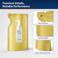 Sachet Doypack de 150 ml (5,07 fl oz) en OPP/NY/PE de 140 microns, jaune/noir/blanc, imprimé en héliogravure, imperméable, de forme irrégulière