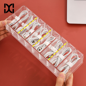 Transparent cosmetic storage box Desktop data cable storage box divide grid power cord case