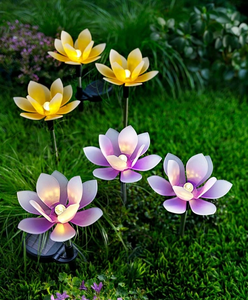 Lampu dekorasi taman tenaga surya berdiri 3 buah, patung pasak Lotus led lampu dekorasi taman - Product Image 3