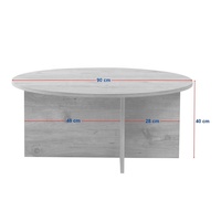 Table basse ronde moderne en mélamine et panneaux de particules, avec plateau en pierre de travertin