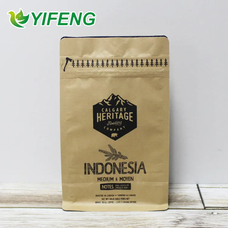 Kertas Kraft bawah blok daur ulang murah 250G 500G 1000G 1Kg tas kopi kustom dengan katup tas kemasan grosir