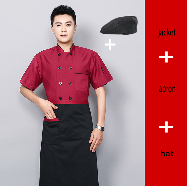 Short sleeve red+apron+hat