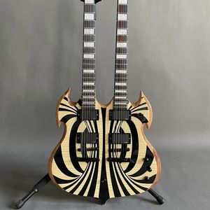 Tùy chỉnh vòng tròn màu đen 12 + 6 dây W âm thanh đôi cổ guitar điện 4emg pickups cơ thể gỗ gụ - Product Image 6