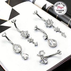 Moda Takıları G23 Titanyum Göbek Piercingleri Kübik Zirkon Taşlı Sallanan Göbek Halkaları Helix Küpe - Product Image 4