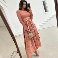 Robe de soirée formelle plissée vintage décontractée pour femme, grande taille, longueur ras du sol, style Abaya musulmane de Dubaï, avec volants et perles, lavable