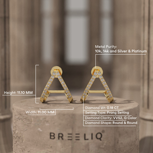 Boucles d'oreilles clous en or blanc massif 14 carats avec diamants triangulaires pour femme, bijoux initiales lettre A, délicats et géométriques - Product Image 4