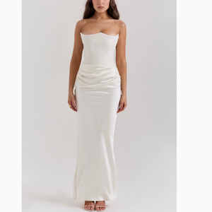 <span class=keywords><strong>Vestido</strong></span> <span class=keywords><strong>Midi</strong></span> de Satén con Hombros Descubiertos y Pliegues de Espina de Pescado, Colección Primavera 2026 Europea y Americana - Product Image 5