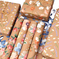 Papier d'emballage de luxe personnalisé pour les fêtes, papier d'emballage de fleurs de Noël de haute qualité, jetable, enduit, en rouleau
