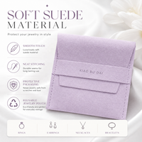 Pochette en microfibre lavande avec rabat, toucher doux, coutures soignées, protection contre les rayures et la poussière, réutilisable pour bijoux