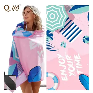 Benutzer definierte Großhandel Digital Sublimated Printed Logo Gestreifte Schnellt rocknende Schwimmbad Cabana Streifen Mikro faser Strand tuch Decke