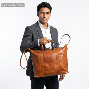 Custom Logo Vegetable Tanned <b>Leather</b> <b>Travel</b> <b>Bag</b> Luxury <b>Mens</b> Genuine Cowhide Weekend Holdall Large Capacity Shoulder Duffel Tote - Product Image 4