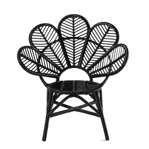 Silla decorativa de madera para jardín, sillón de hotel hecho de ratán, caña y centro de mimbre, tejido con forma de planta, diseño en color negro - Product Image 1
