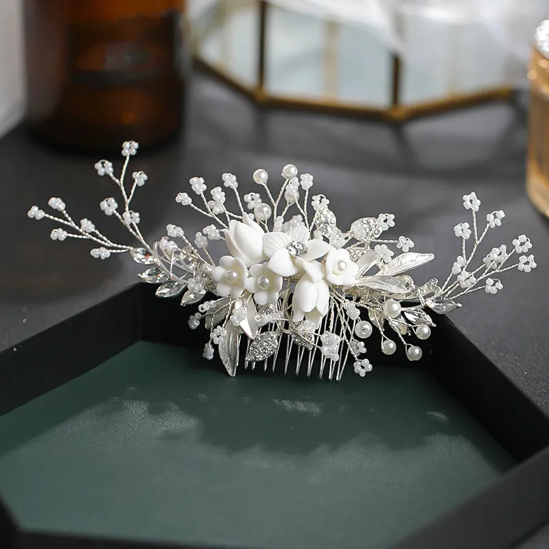 Jachon handmade flower Wedding Bride Crown Headwear bridesmaid Crystal hair comb bridal hair ornaments